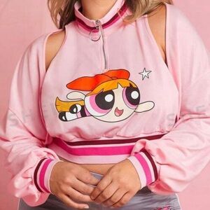 1pc Figure Graphic Striped Trim Drop Shoulder Crop Sweatshirt